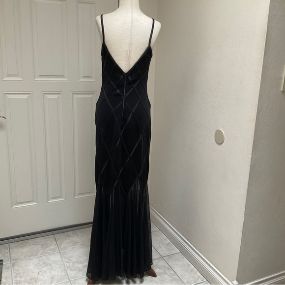 Tadashi Black Sheer Mesh Jersey Maxi Dress Size PM - Picture 7 of 10